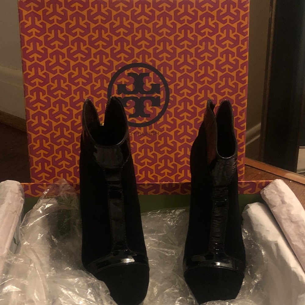 Tory Burch Black Patent Ankle Booties